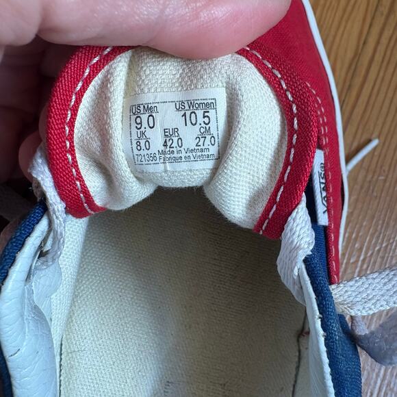 VANS red blue checkered sole low top lace unisex sneakers SIZE M9 W10.5 - Picture 3 of 6